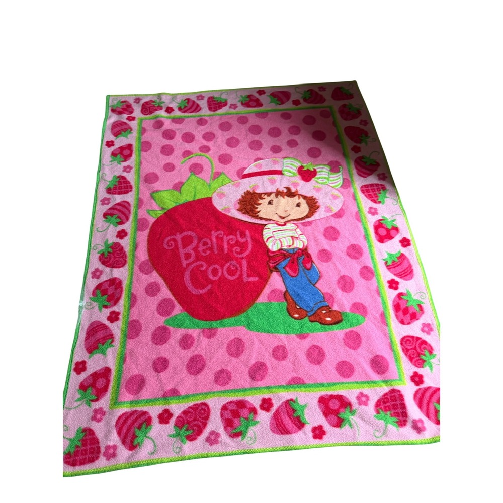 Y2K Handmade Strawberry Shortcake Berry Cool Thin Fleece Blanket Kidcore 58x46